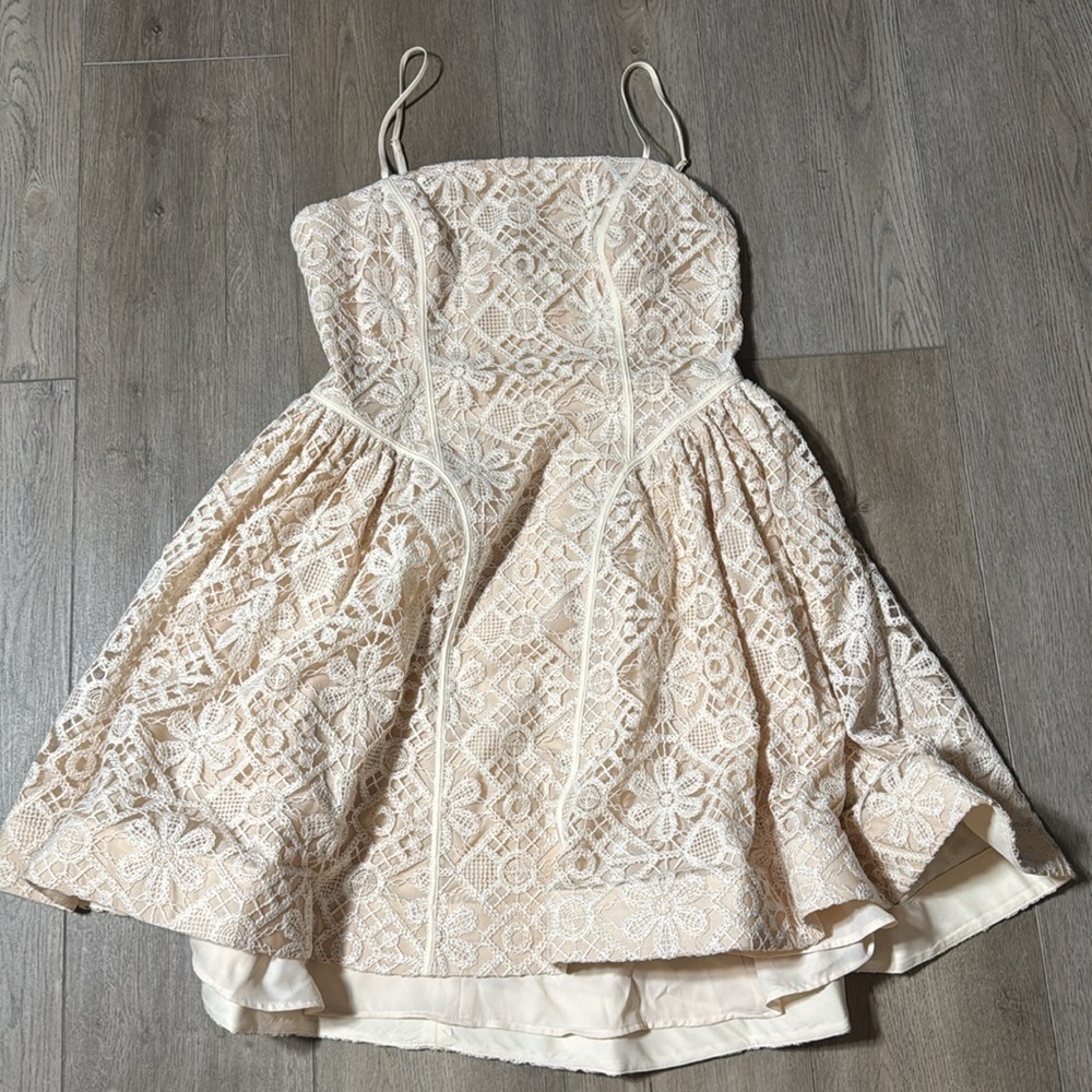 NWT! By Anthropologie Lace Basque-Waist Mini Dress in Ivory - Multiple🛋️🍊🪑 - Picture 5 of 13